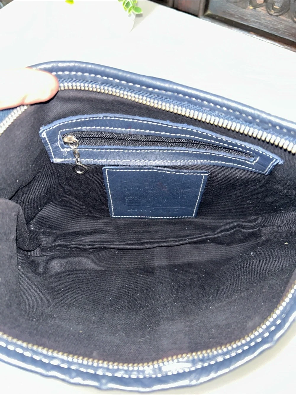 Beautiful Navy Signature Canvas Hobo with Leather Trim
